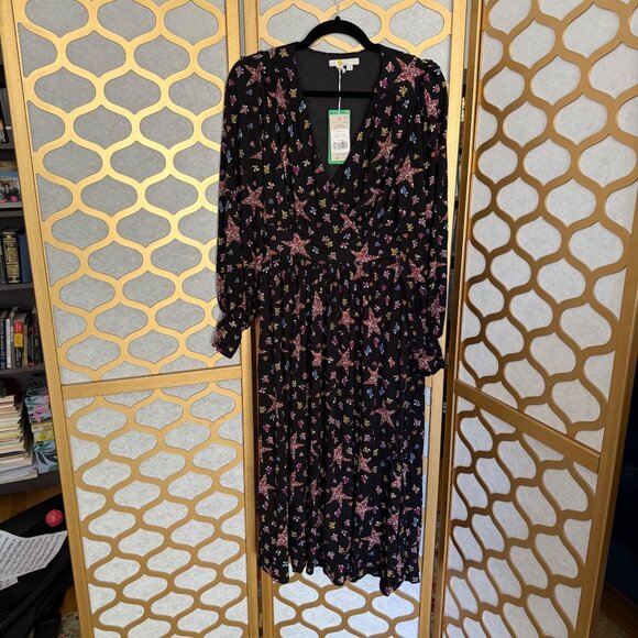Boden Size 8 NEW Black Star & Floral Long Sleeve Fixed Wrap Jersey Midi Dress - Picture 15 of 16